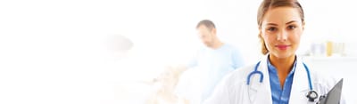 Healthcare professional smiling in a clinical setting