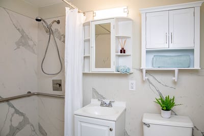Modern bathroom with shower and sink