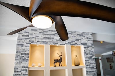 Modern ceiling fan in a stylish common area