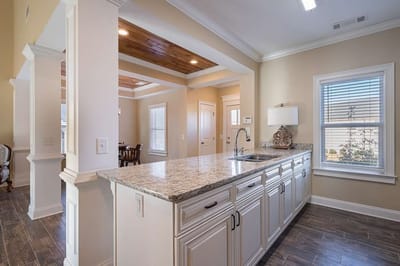 Interior view of a well-lit kitchen and dining area