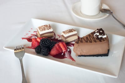 Dessert platter with chocolate cake and berries