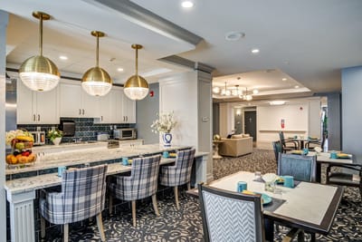 Bright dining area with tables set for meals