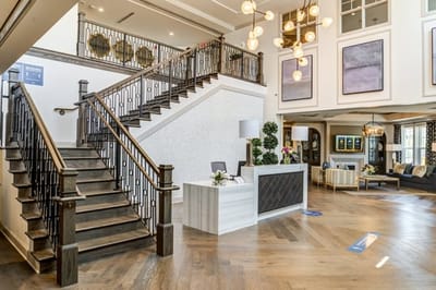 Bright and welcoming lobby of a senior living facility