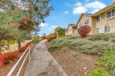 Path leading to the exterior of a senior living facility