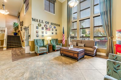Interior common area with seating and wall of honor