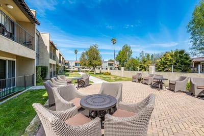 Outdoor seating area with patio furniture