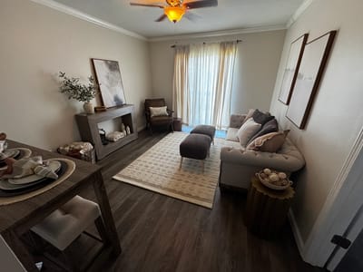 Cozy interior space with seating and decor