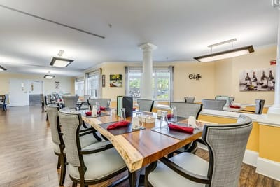 Dining area set with elegant tables and chairs