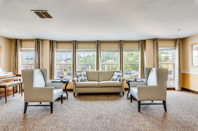 Bright and inviting common area with seating