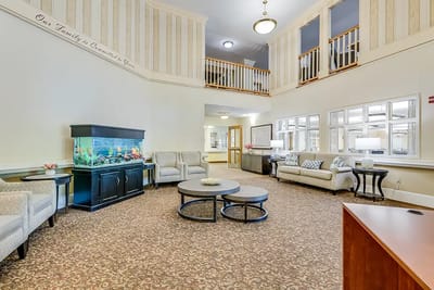 Bright and welcoming common area with seating
