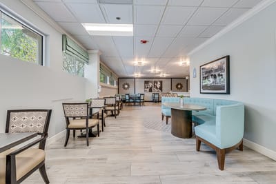Interior view of a common area with seating
