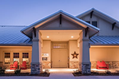 Exterior view of the BeeHive Homes facility entrance