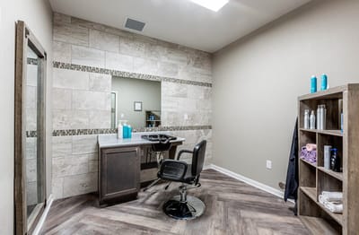 Interior beauty salon area with modern décor