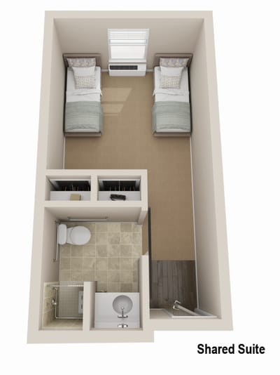 Architectural floor plan of a shared suite