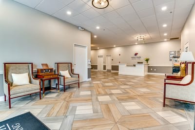 Interior view of the West Park Senior Living lobby area