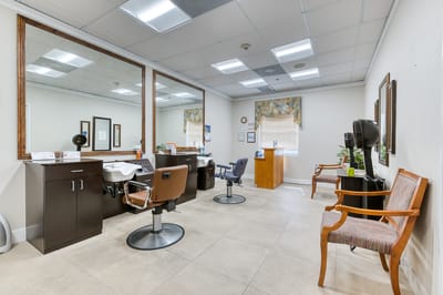 Hair salon area in senior living facility