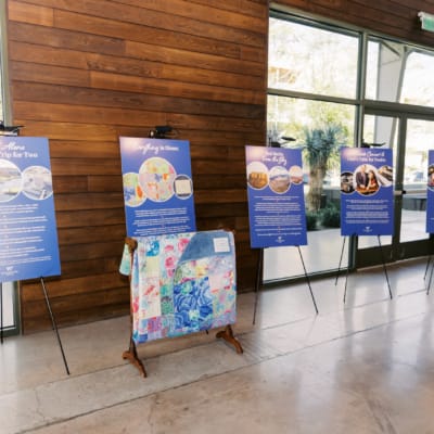 Artwork displays in a bright common area
