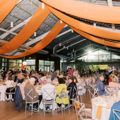 Residents and staff enjoying a festive dining event