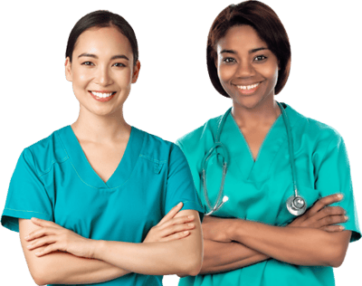 Two healthcare professionals smiling