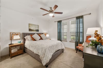 A well-furnished bedroom in an assisted living facility