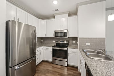 Modern kitchen interior with stainless steel appliances