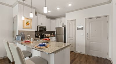 Modern kitchen in a senior living facility apartment