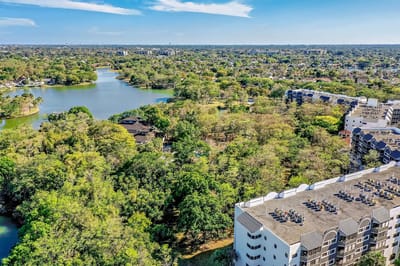 Aerial view of Forest Trace Senior Living and surroundings