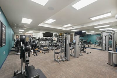 Indoor fitness center with exercise equipment