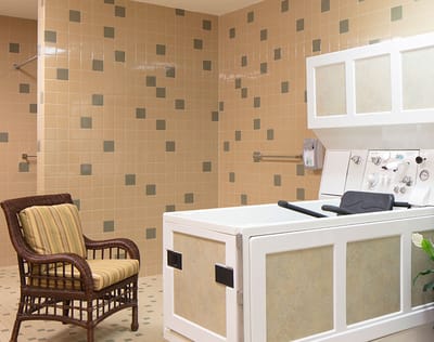 Interior view of a therapy room with equipment