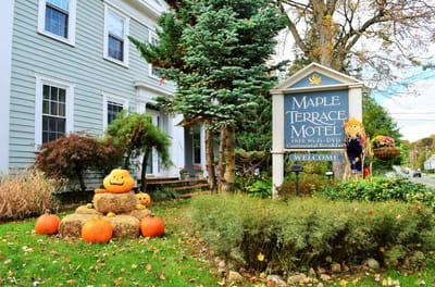 Exterior view of Maple Terrace Community Care with seasonal decorations