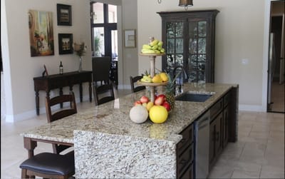 Kitchen interior with fruits on a granite countertop