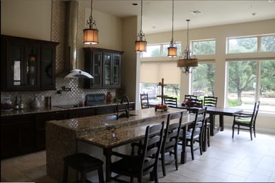 Bright and spacious dining area in a senior living facility