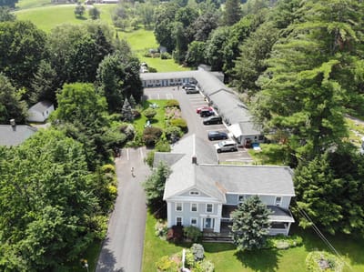 Aerial view of Maple Terrace Community Care with gardens and parking