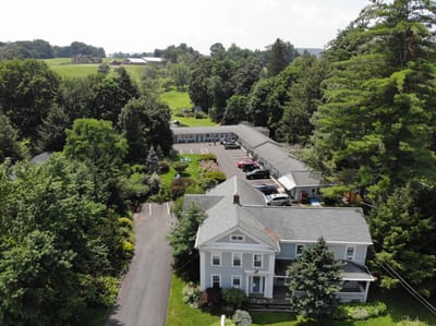 Aerial view of Maple Terrace Community Care facility and gardens