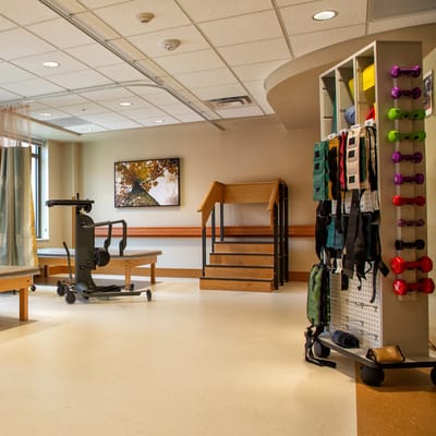 Interior view of a fitness area with equipment
