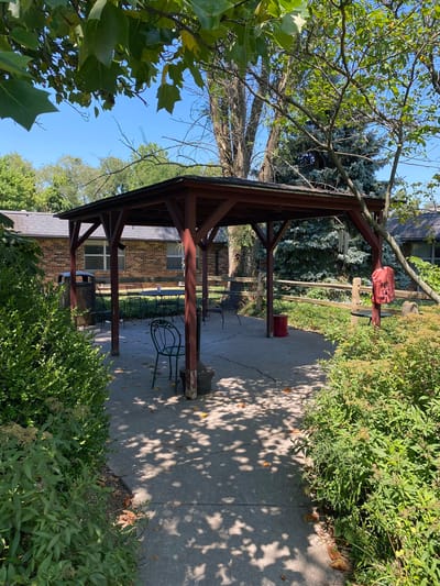 Shaded outdoor seating area with a gazebo