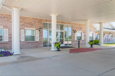 Exterior view of a senior living facility entrance