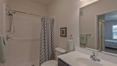 Cedar Ridge Village, nursing home in West Des Moines, IA — Bathroom equipped with a shower and modern fixtures