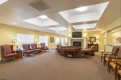 Common area with seating and a fireplace
