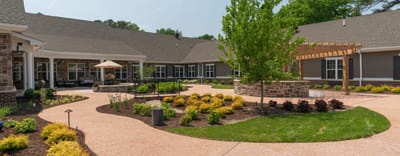 Beautiful landscaped courtyard with seating areas