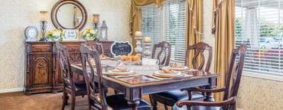 Elegant dining room set up for meal service