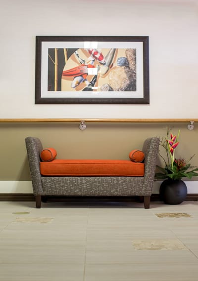 Stylish bench with artwork in an interior area