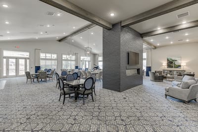 Bright and spacious common area with seating