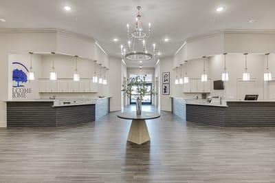 Bright interior lobby with modern decor