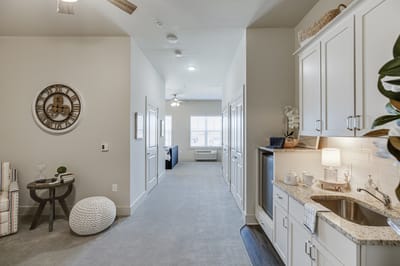 Bright interior view of an assisted living unit