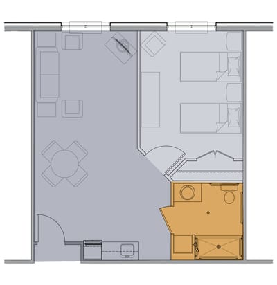 Architectural floor plan of a resident suite