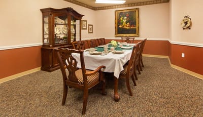 Elegant dining room setup with a long table