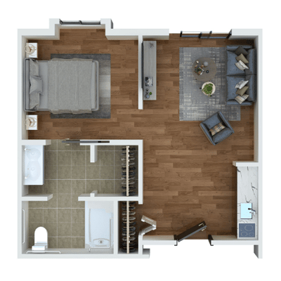 Floor plan of a one-bedroom apartment