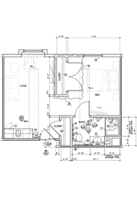 Architectural floor plan of a living unit layout