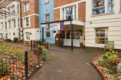 Entrance view of Highbury New Park with garden area
